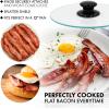 imageNorthwest Enterprises Bacon Press Round Tempered Glass Bacon Press and Splatter Shield Perfectly Cooked Flat Bacon Every time 8 Inch10 Inch